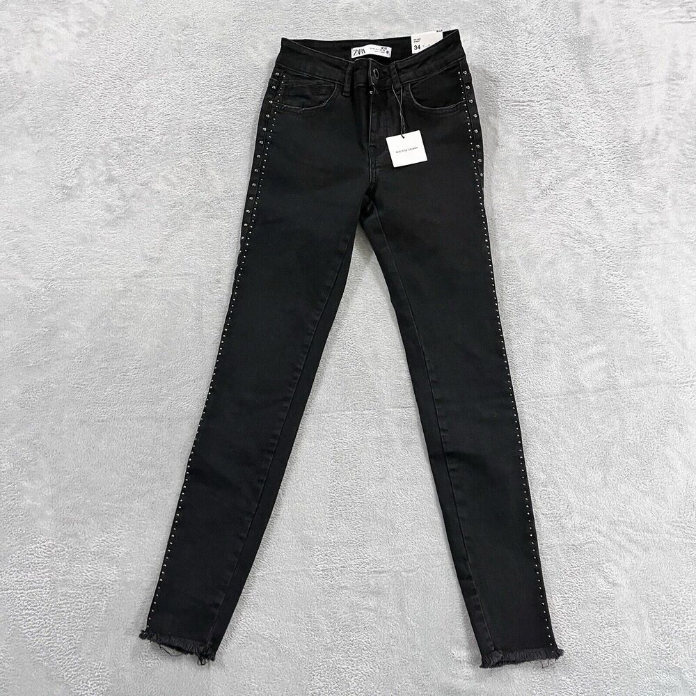 Zara Mid Rise Skinny Jeans 2 Black Denim Stretch Womens NWT